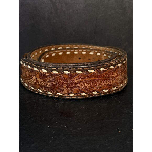 Vintage Tooled Leather Bradley Engraved Belt Rustic Western Design Size 30